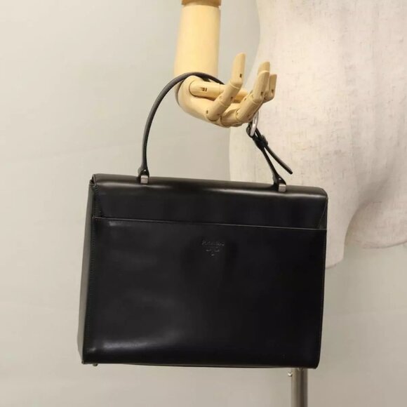 PRADA Hand Bag Leather Black Auth